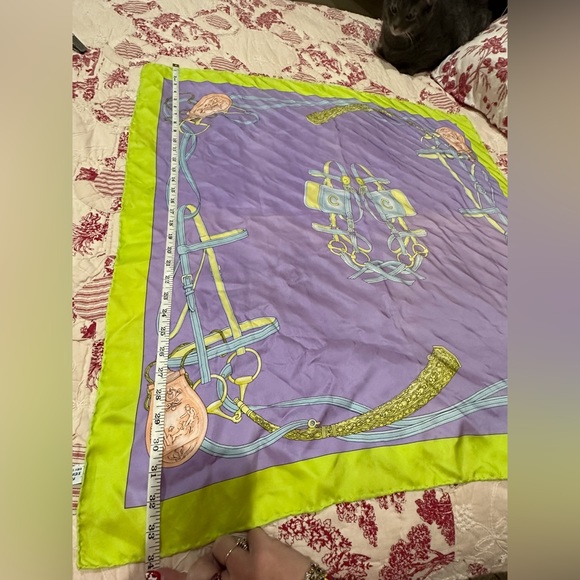 Celine Vibrant Green and Purple Equestrian Silk Scarf - Picture 6 of 7